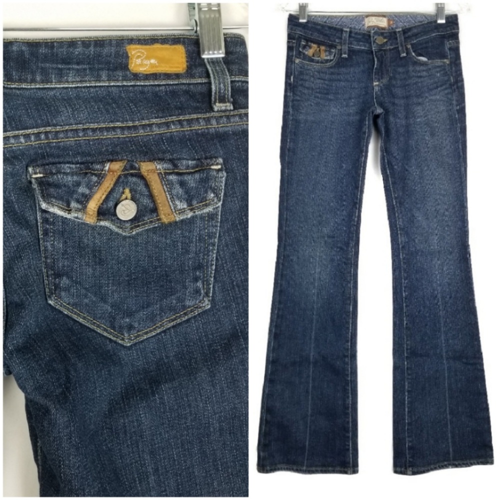 PAIGE Dark Wash Fairfax Leather Trim Jean